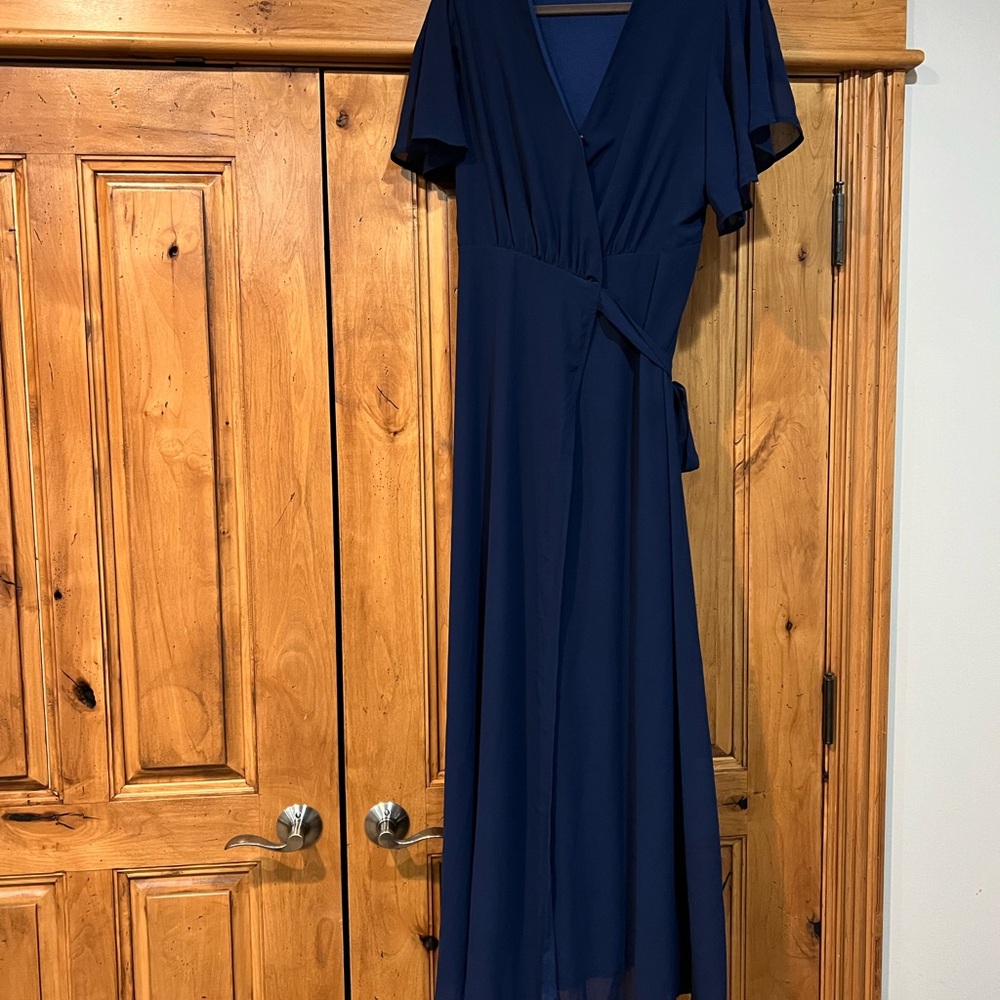 Elegant Navy Blue Wrap Dress